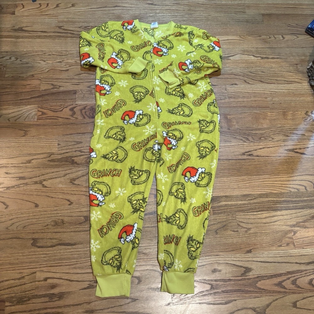 The Grinch Dr Seuss Christmas One Piece Pajamas Zip Up Size Large Unisex